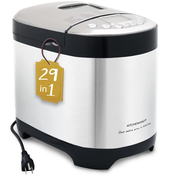 KITCHENARM 29-in-1 SMART Bread Machine with Gluten Free Setting 2LB 1.5LB 1LB Bread Maker Machine with Homemade Cycle - Stainless Steel Breadmaker with Recipes Whole Wheat Bread Making Machine