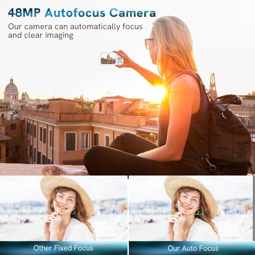 4K Digital Camera Autofocus 48MP Vlogging Camera HD 16X Digital Zoom Camera YouTube Portable Mini Compact Camera Gift for Kids Teens Adult Beginner 32G Memory Card 2 Batteries