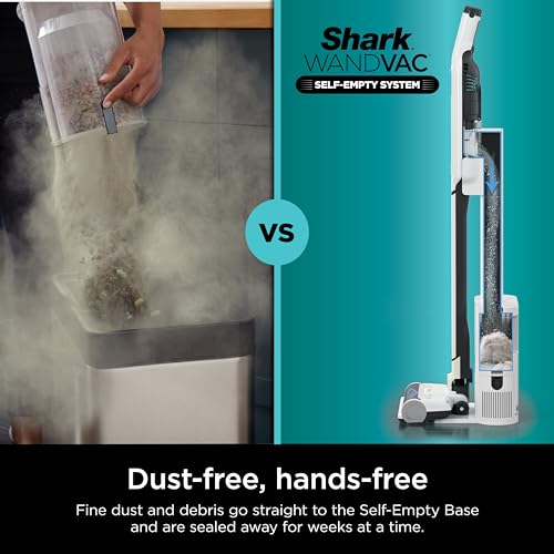 Shark WS642AE WANDVAC System, Ultra-Lightweight Powerful Cordless Stick Vacuum with HEPA Empty Base, Anti-Allergen Complete Seal, PowerFins, Self-Cleaning Brushroll & Pet Tool, White