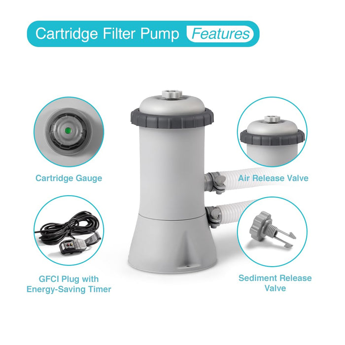 INTEX C1000 Krystal Clear Cartridge Filter Pump for Above Ground Pools: 1000 GPH Pump Flow Rate – Improved Circulation and Filtration – Easy Installation – Improved Water Clarity – Easy-to-Clean