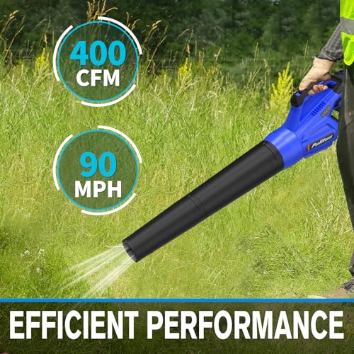 20V Cordless Leaf Blower with 2 Batteries and Charger, High Power 400 CFM Cordless Electric Leaf Blower with Two Nozzles Lightweight Handheld Blower for Lawn Care Patio Garden Leaves Yard (Blue)