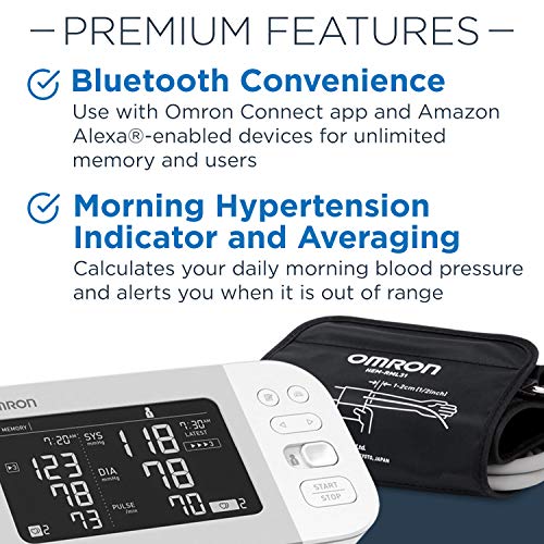 OMRON Platinum Blood Pressure Monitor, Upper Arm Cuff, Digital Bluetooth Blood Pressure Machine, Stores Up To 200 Readings for Two Users (100 readings each)