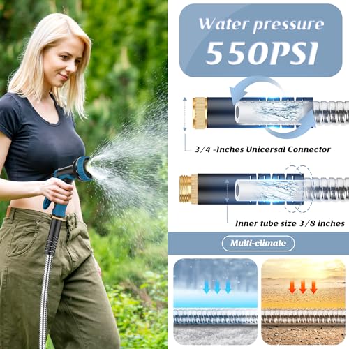 Advinski Garden Hose 100FT, Water Hose with 10 Function Nozzle, Garden Hose Metal with Leak-proof Connectors, No-Kink, Lightweight, Puncture-proof, Pet-proof, Sturdy, 550PSI, Hose for Outdoor, Yard