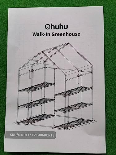 Greenhouse for Outdoors with Screen Windows, Ohuhu Walk in Plant Greenhouses Heavy Duty with Durable PE Cover, 3 Tiers 12 Shelves Stands 4.8x4.8x6.3 FT Plastic Portable Green House with Shelf Clips