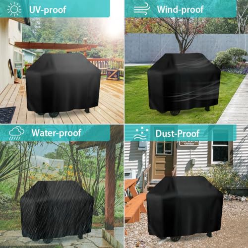 Grill Cover 58 inch, iCOVER Waterproof BBQ Gas Grill Cover, Polyester Easy On/Off, Dustproof Fade Resistant for Weber Char-Broil Nexgrill and More Grills