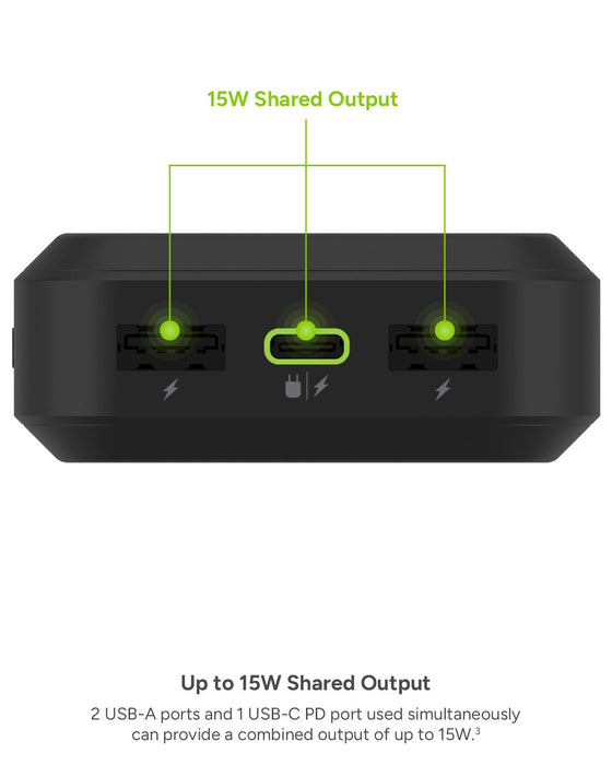 mophie powerstation prime20 - Ultra-Compact Portable Power Bank with 20,000mAh Internal Battery, 18W USB-C PD Fast Charging, 3-Device Simultaneous Charging, Eco-Friendly Design