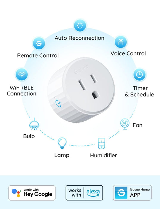 Govee Smart Plug, WiFi Plugs Work with Alexa & Google Assistant, Smart Outlet with Timer & Group Controller, WiFi Outlet for Home, No Hub Required, ETL & FCC Certified, 2.4G WiFi Only, 4 Pack