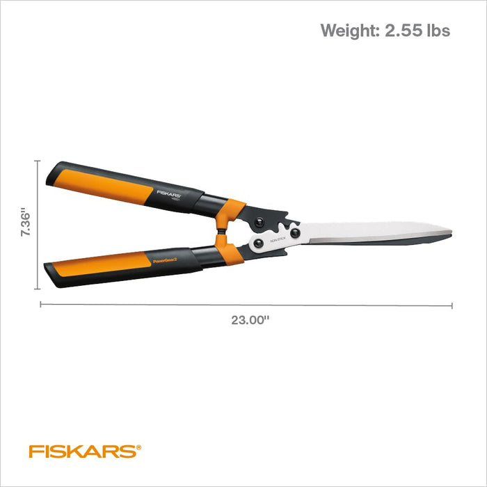 Fiskars PowerGear2 Hedge Shears - 23" Precision-Ground Low Friction Coated Stainless Steel Blade - Branch Cutter and Gardening Tool with Shock-Absorbing Bumpers