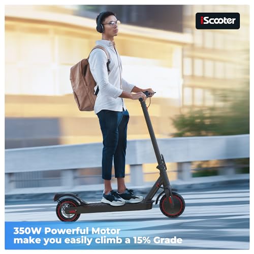 iScooter i9 Electric Scooter Adults and Teenages, 15.6 MPH, 18 Miles Range, 8.5'' Solid Tires, 350W Foldable and Cruise Control Escooter with Double Braking System and APP