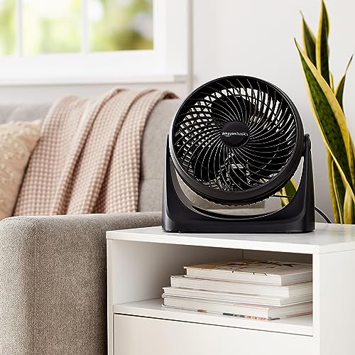 Amazon Basics 11-Inch Air Circulator Fan with 90-Degree Tilt Head and 3 Speed Settings, Ultra Quiet (30 dB), Lightweight (3 LBS), Black, 6.3"D x 11.1"W x 10.9"H