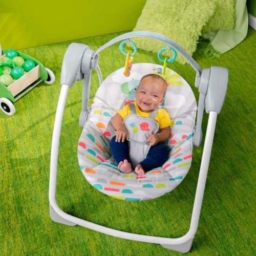 Bright Starts Playful Paradise Portable Compact Automatic Baby Swing with Music, Unisex, Newborn +