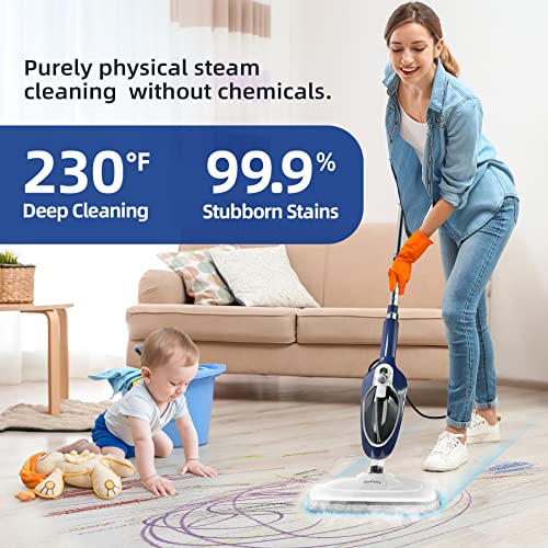 Steam Mop - 10-in-1 Floor Steamer Detachable MultiPurpose Handheld Steam Cleaner for Hardwood/Tile/Laminate All Floors Carpet Cleaning with 11 Accessories for Whole Home Use(Blue).