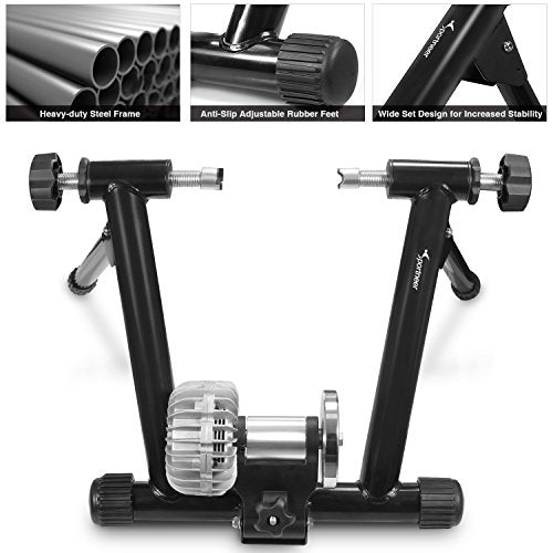 Sportneer Bike Trainer: Fluid Stationary Bike Stand for 26-29" & 700C Wheels - Auto Resistance Control Bike Trainer Stand for Indoor Riding with Quick Release Skewer & Front Wheel Riser Block