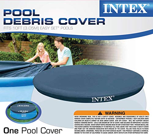 Intex 28021E Pool Cover: For 10ft Round Easy Set Pools – Includes Rope Tie – Drain Holes – 12in Overhang – Snug Fit