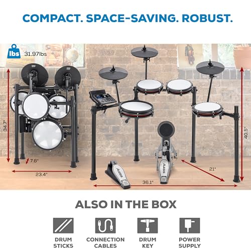 Alesis Nitro Max Kit Electric Drum Set with Quiet Mesh Pads, 10" Dual Zone Snare, Bluetooth, 440+ Authentic Sounds, Drumeo, USB MIDI, Kick Pedal