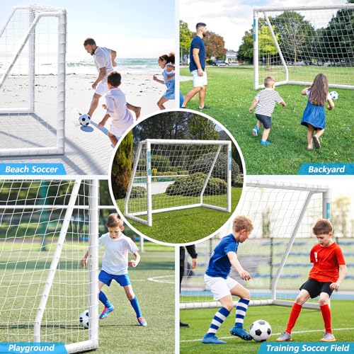 Fostoy Soccer Goal, 10×6.5FT/8x6FT Soccer Goal for Backyard, Weatherproof UPVC with Soccer Training and 2 Sets of Soccer Nets, Soccer Goal for Youth and Adults Practice Training (10'W×6.5'H)