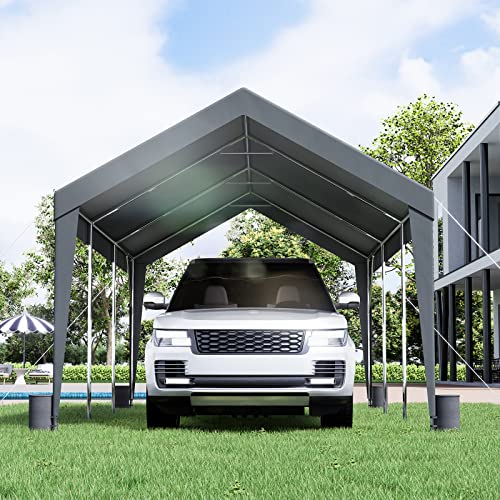 VEVOR Carport Car Canopy 10x20ft, Upgraded Heavy Duty Car Port Garage Boat Shelter Party Tent with 8 Reinforced Poles and 4 Weight Bags, UV Resistant Waterproof Tarp for SUV, Truck, Boat