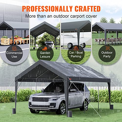 VEVOR Carport Car Canopy 10x20ft, Upgraded Heavy Duty Car Port Garage Boat Shelter Party Tent with 8 Reinforced Poles and 4 Weight Bags, UV Resistant Waterproof Tarp for SUV, Truck, Boat