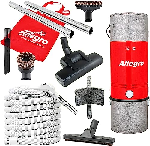 Allegro MU4500 Heavy Duty Powerful Central Vacuum System with Complete Premium Deluxe with Air Turbo Nozzle,Hose and Accessories-Ideal for Hardwood Floors, Area Rugs and Berber Carpeting (30 ft)