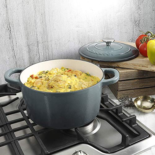 Crock Pot Artisan 5 Quart Enameled Cast Iron Round Dutch Oven, Slate Gray