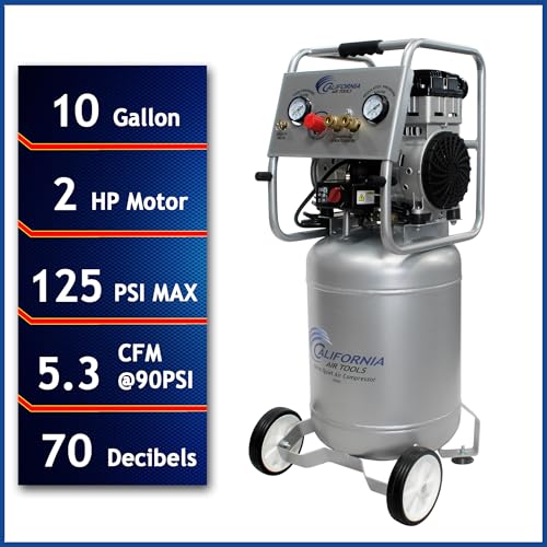 California Air Tools 8010A 1.0 HP Ultra Quiet and Oil-Free Air Compressor, 8 Gallon Aluminum Tank, Lightweight with Wheels, 60 dBA Noise Level