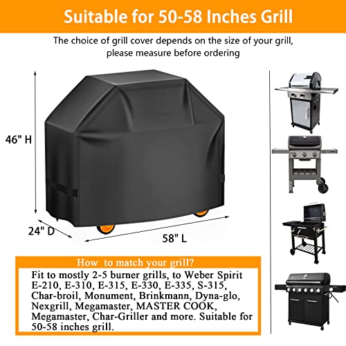 Aoretic Grill Cover, 58 inch BBQ Gas Grill Cover for Outdoor Grill, Charbroil Grill Cover Barbecue Waterproof, Anti-UV for Weber Char-Broil Monument, Dyna-glo Nexgrill Spun Polyester