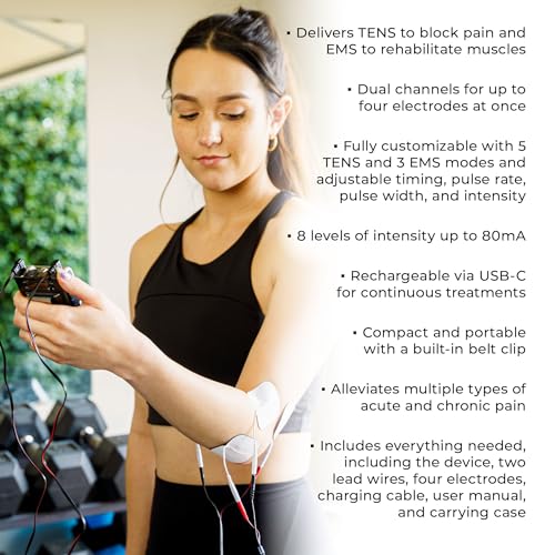 TENS 7000 Rechargeable Tens Unit Muscle Stimulator, EMS Muscle Stimulator, Back Pain Relief, 4 Electrodes/Unit Pads, Period Pain Simulator, Muscle Recovery & Growth, Stim Machine, Electrotherapy