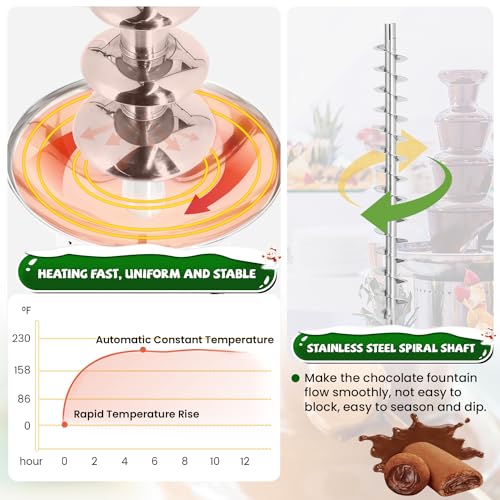 Flyseago Commercial Chocolate Fountain 6 Layers 19Lbs Large Chocolate Fondue Tower Stainless Steel Hot Chocolate Waterfall for Nacho Cheese Knob Control