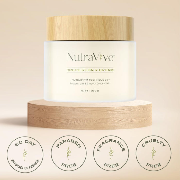 NutraVive Crepe Repair Cream – Anti-Aging Crepey Skin Treatment, 8.1 Oz – Restore, Lift, Tighten & Smooth Loose Skin – Collagen Boosting Body, Neck & Facial Repair Cream