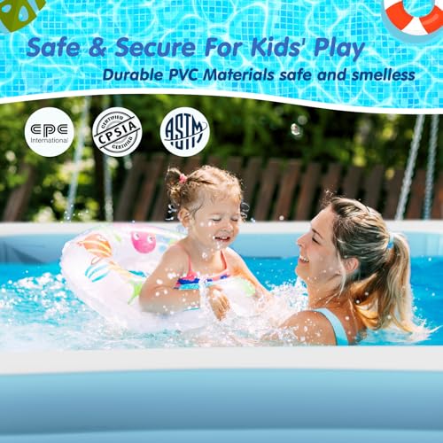 Inflatable Swimming Pool 79" x 59" x 20" Full-Sized Blue Blow up Pools for Kids & Adults Family Outdoor Garden Backyard Ideal for Outdoor, Garden, Backyard and Summer Water Parties,Ball Pit