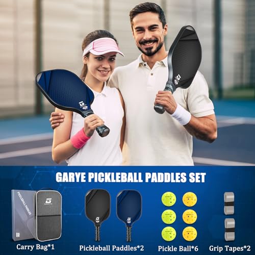 GARYE Pickleball Paddles Set of 2, USAPA Approved Carbon Fiber Pickleball Set, Lightweight Graphite Rackets 2 Pack with 6 Balls, 1 Pickleball Bag for Men and Women