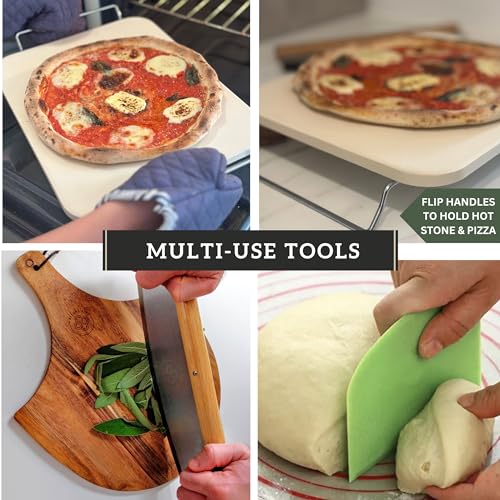 Ritual Life Pizza Stone for Oven Set - 15 inch Pizza Stone for Grill - 5PCS Pizza Making Accessories Kit - Large Pizza Oven Stone - Pizza Baking Stones for Oven, Baking Stone for Bread