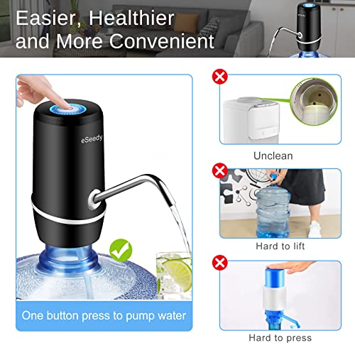 Water Pump for 5 Gallon Bottle, USB Charging Automatic Water Dispenser with Rechargeable Battery, Portable Electric Drinking Water Jug Pump for Home, Kitchen, Living Room, Office, Camping - Black