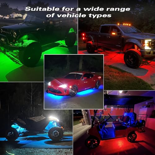 LD DARKEAGLE 8Pods RGB LED Rock Lights with APP/RF Remote Control, Underglow Lights Multi Zone Neon Exterior Lights Multicolor 12v Waterproof for Trucks Accessories Jeep UTV SUV ATV Golf Cart Offroad