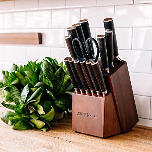 Yatoshi 13 Knife Block Set - Pro Kitchen Knife Set Ultra Sharp High Carbon Stainless Steel with Ergonomic Handle