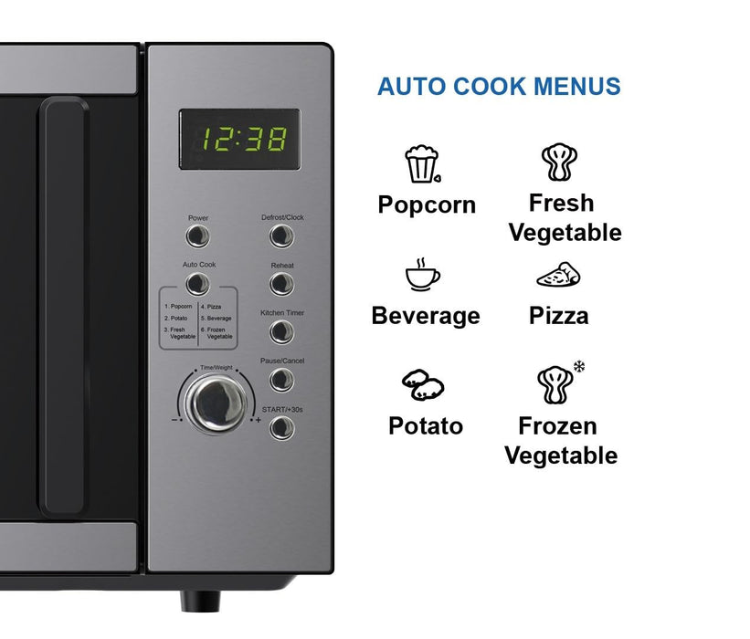 Emerson MW9005SS Compact Countertop Microwave Oven with Button Control, LED Display, 900W 5 Power Levels, 6 Auto Menus, Glass Turntable and Child Safe Lock, 0.9 Cu. Ft, Stainless Steel