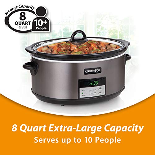 Crock-Pot Large 8-Quart Programmable Slow Cooker with Auto Warm Setting, Black Stainless Steel, Includes Cookbook (Pack of 1)