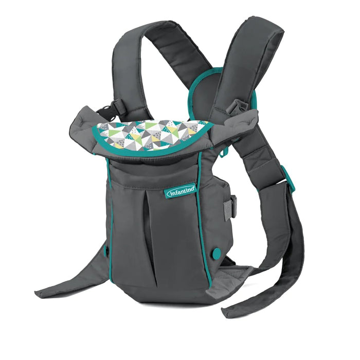 Infantino Swift Classic Carrier with Pocket - 2 Ways to Carry Grey Carrier with Wonder Bib & Essentials Storage Front Pocket, Adjustable Back Strap, Inward & Outward Facing, Easy to Clean Material