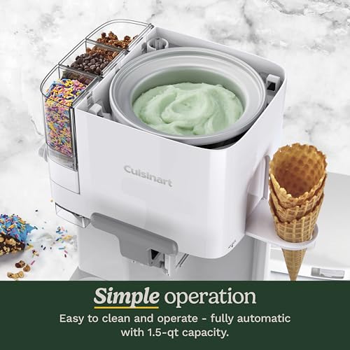 Cuisinart Soft Serve Ice Cream Machine- Mix It In Ice Cream Maker for Frozen Yogurt, Sorbet, Gelato, Drinks 1.5 Quart, White, ICE-48