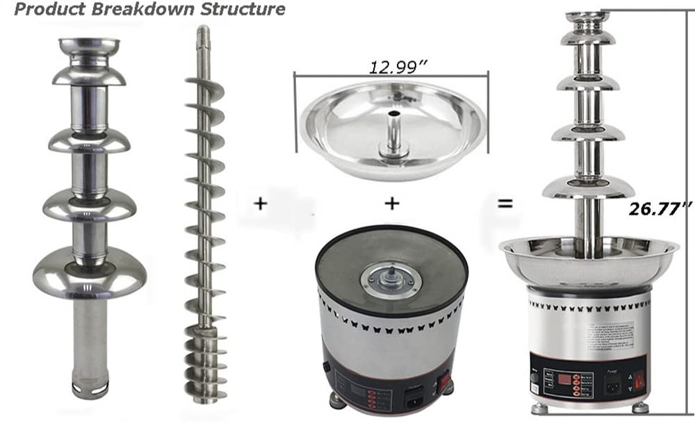 PreAsion Chocolate Fountain 110V Electric 5-Tiers Digital Chocolate Fountain Melting Machine Heating Fondue Fountain,12kg of chocolate