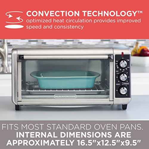 BLACK+DECKER 8-Slice Extra Wide Convection Toaster Oven, TO3250XSB, Fits 9"x13" Oven Pans and 12" Pizza, Stainless Steel/Black