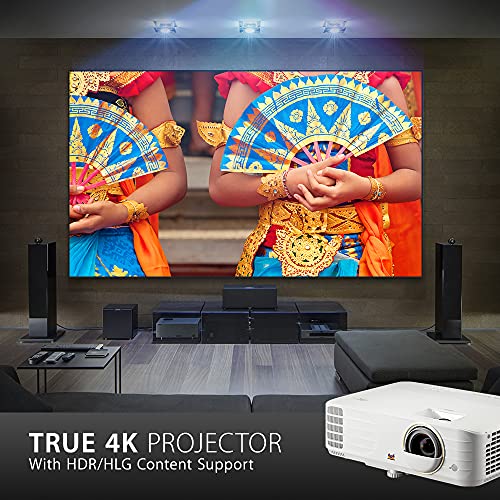 ViewSonic (PX748-4K) 4K UHD Projector with 4000 Lumens 240 Hz 4.2ms HDR Support Auto Keystone Dual HDMI and USB-C for Home Theater Day and Night, Stream Netflix with Dongle, White