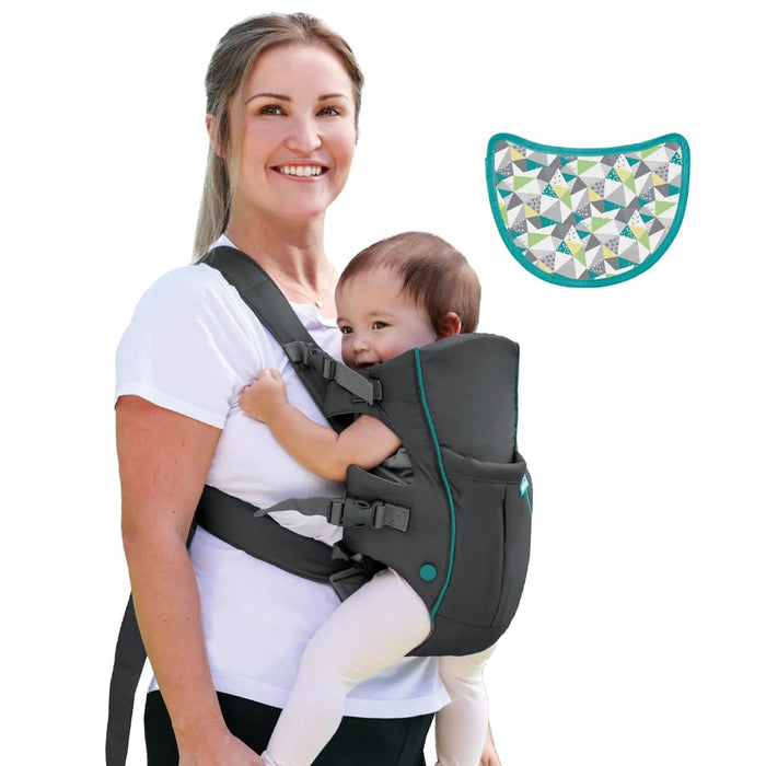 Infantino Swift Classic Carrier with Pocket - 2 Ways to Carry Grey Carrier with Wonder Bib & Essentials Storage Front Pocket, Adjustable Back Strap, Inward & Outward Facing, Easy to Clean Material