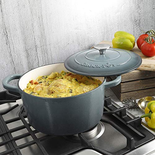 Crock Pot Artisan 5 Quart Enameled Cast Iron Round Dutch Oven, Slate Gray