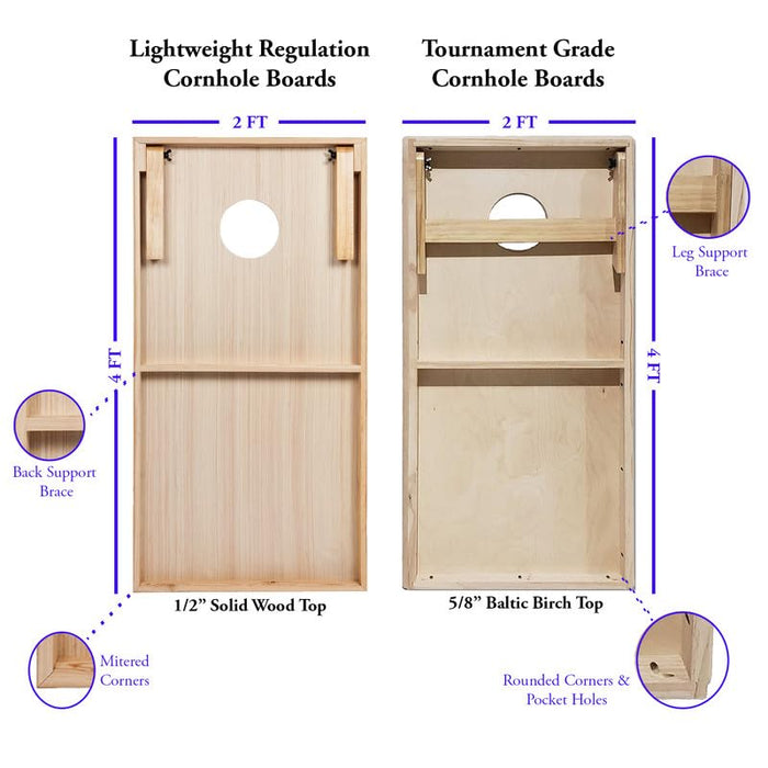 Tailgating Pros Cornhole Boards - 4' x 2' Wooden Pattern Cornhole Game w/Carrying Case & Set of 8 Corn Hole Bags w/Tote