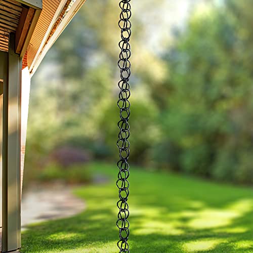 Monarch Rain Chains 28505 Ring Rain Chain Replacement Downspout for Gutters, 8-1/2 Feet Length, Black