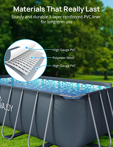 EVAJOY 14ft x 7ft x 48in Metal Frame Swimming Pool Set for Families, Rectangular Above Ground Pool Set with Cartridge Filter Pump, Filter Cartridge, Pool Ladder, Ground Cloth, Pool Cover for Backyard