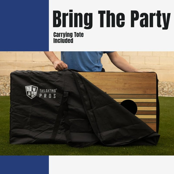 Tailgating Pros Cornhole Boards - 4' x 2' Wooden Pattern Cornhole Game w/Carrying Case & Set of 8 Corn Hole Bags w/Tote