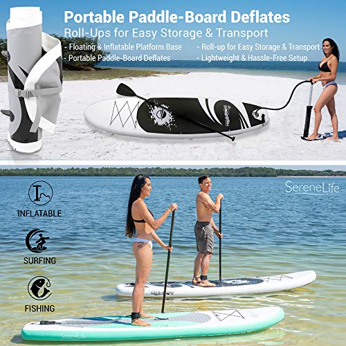 SereneLife Stand up Paddle Board Inflatable - Non-Slip SUP Paddle Board Paddle, Pump, Leash, and Accessories - Fun Water inflatable paddle board for Adults and Youth with Wide Stable Design