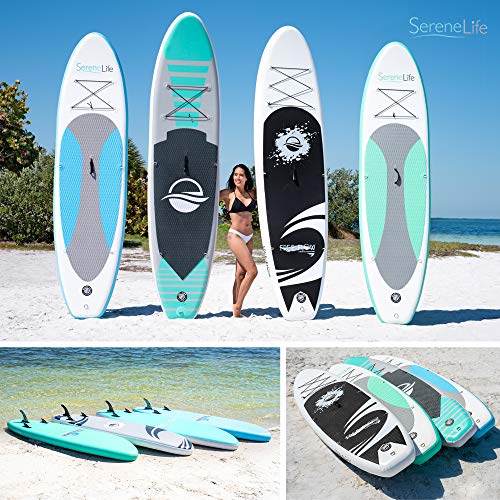 SereneLife Stand up Paddle Board Inflatable - Non-Slip SUP Paddle Board Paddle, Pump, Leash, and Accessories - Fun Water inflatable paddle board for Adults and Youth with Wide Stable Design